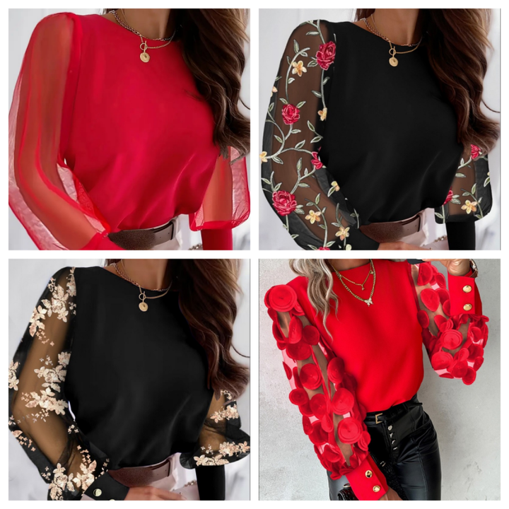 ELISE™ - Glamorous Mesh Sleeve Top