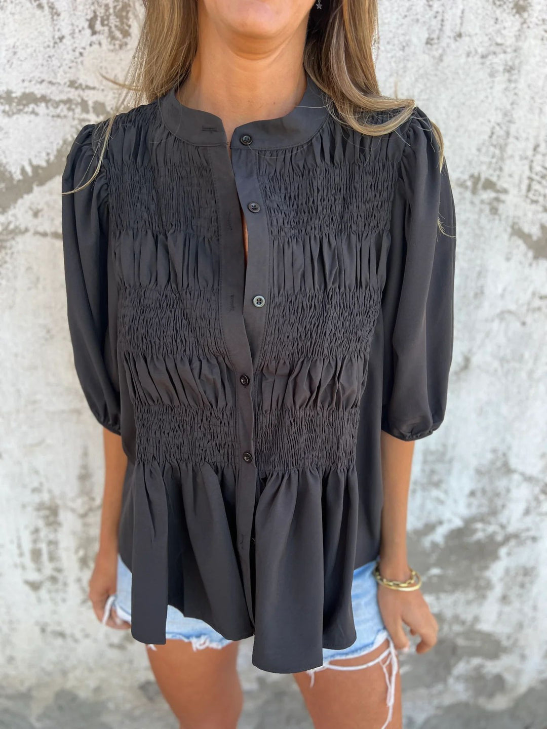 ELIZA™ - Pleated Button-Up Blouse