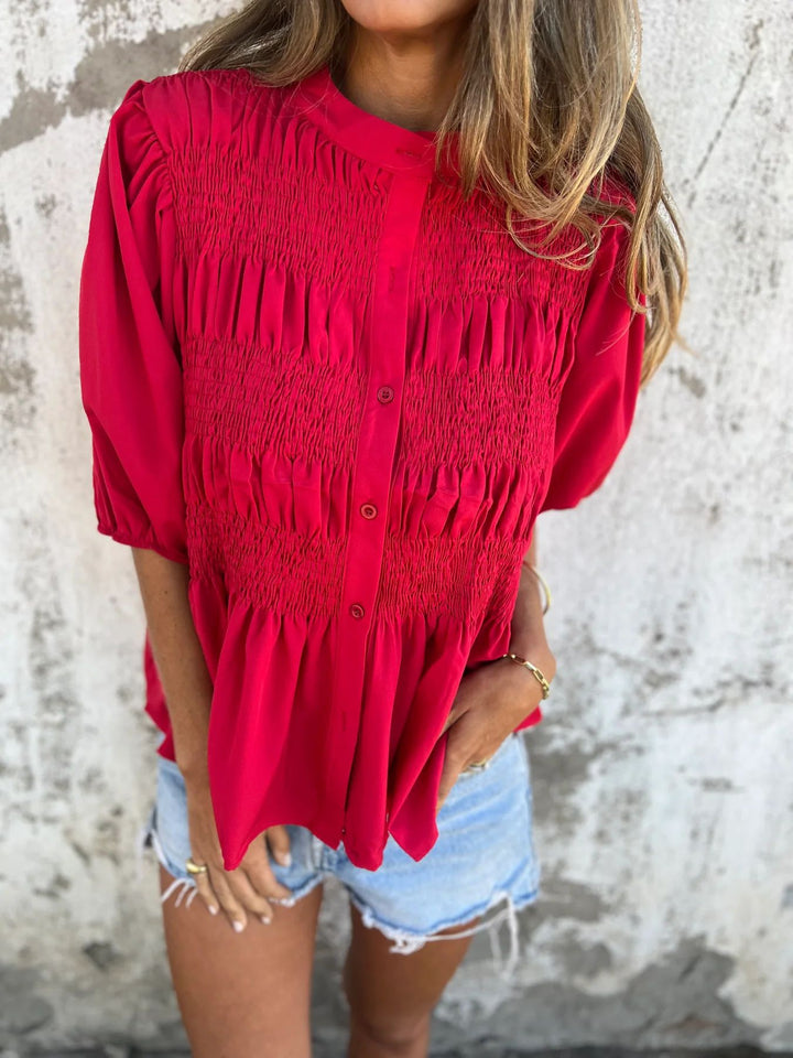 ELIZA™ - Pleated Button-Up Blouse