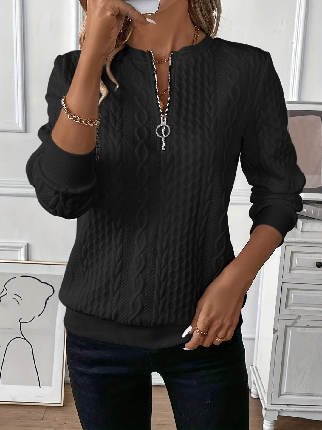 EMMA™ |  Elegant Quarter-Zip Sweater