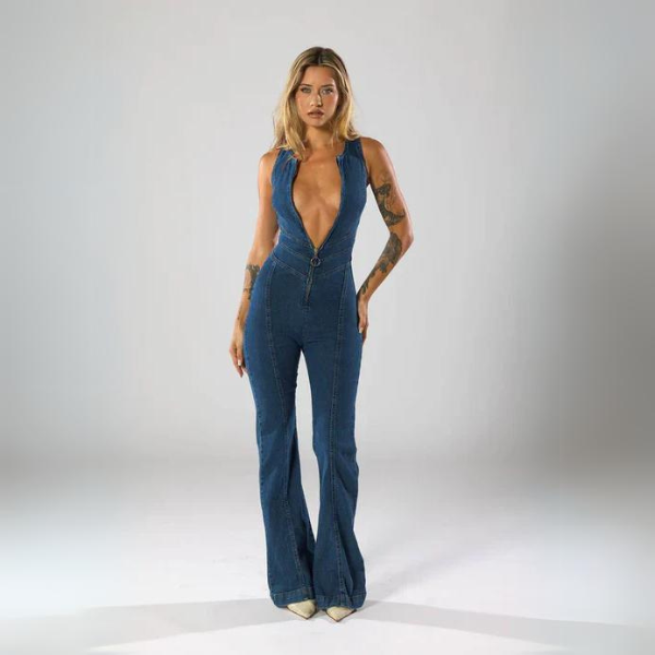 ARIA™ |  Flare Cut Denim Jumpsuit