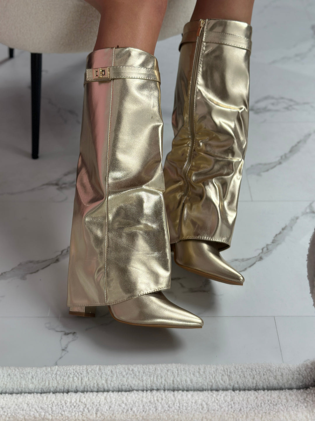 SERAPHINA™ - Gold Leather Boots