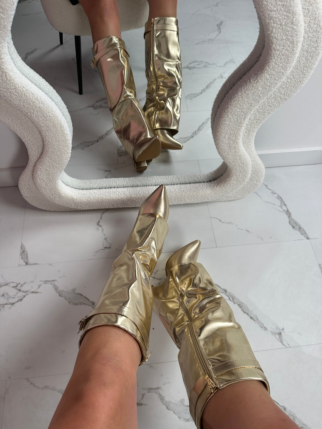 SERAPHINA™ - Gold Leather Boots