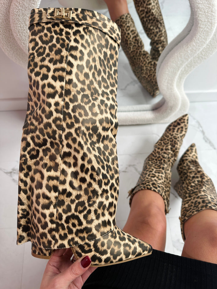 FELINA™ - Leopard Leather Boots