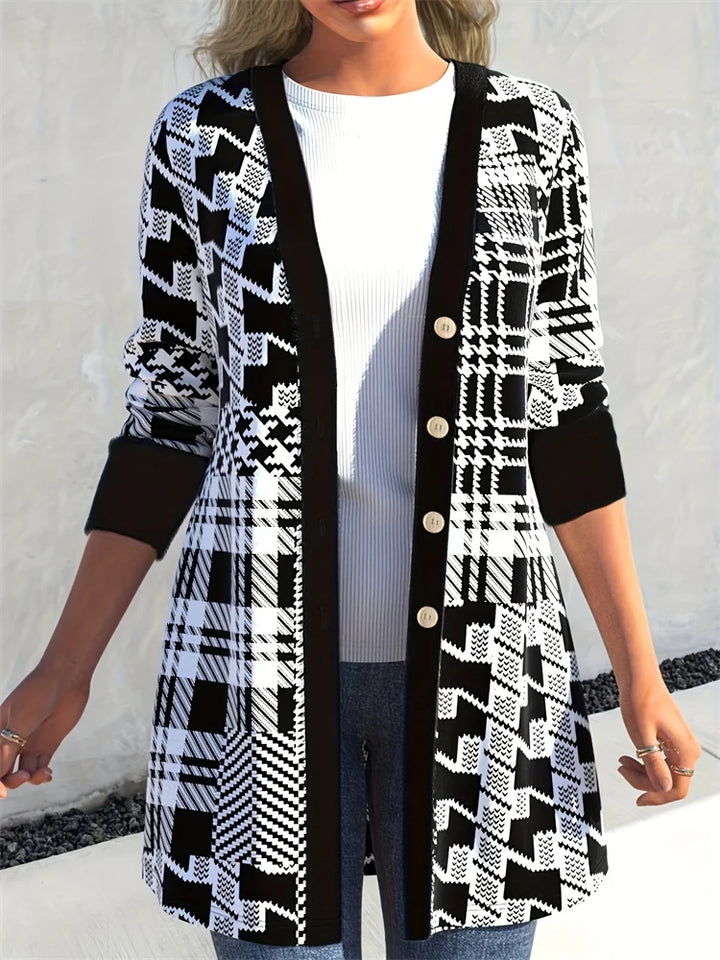 LEONA™ | Sleek Geo-Print Cardigan