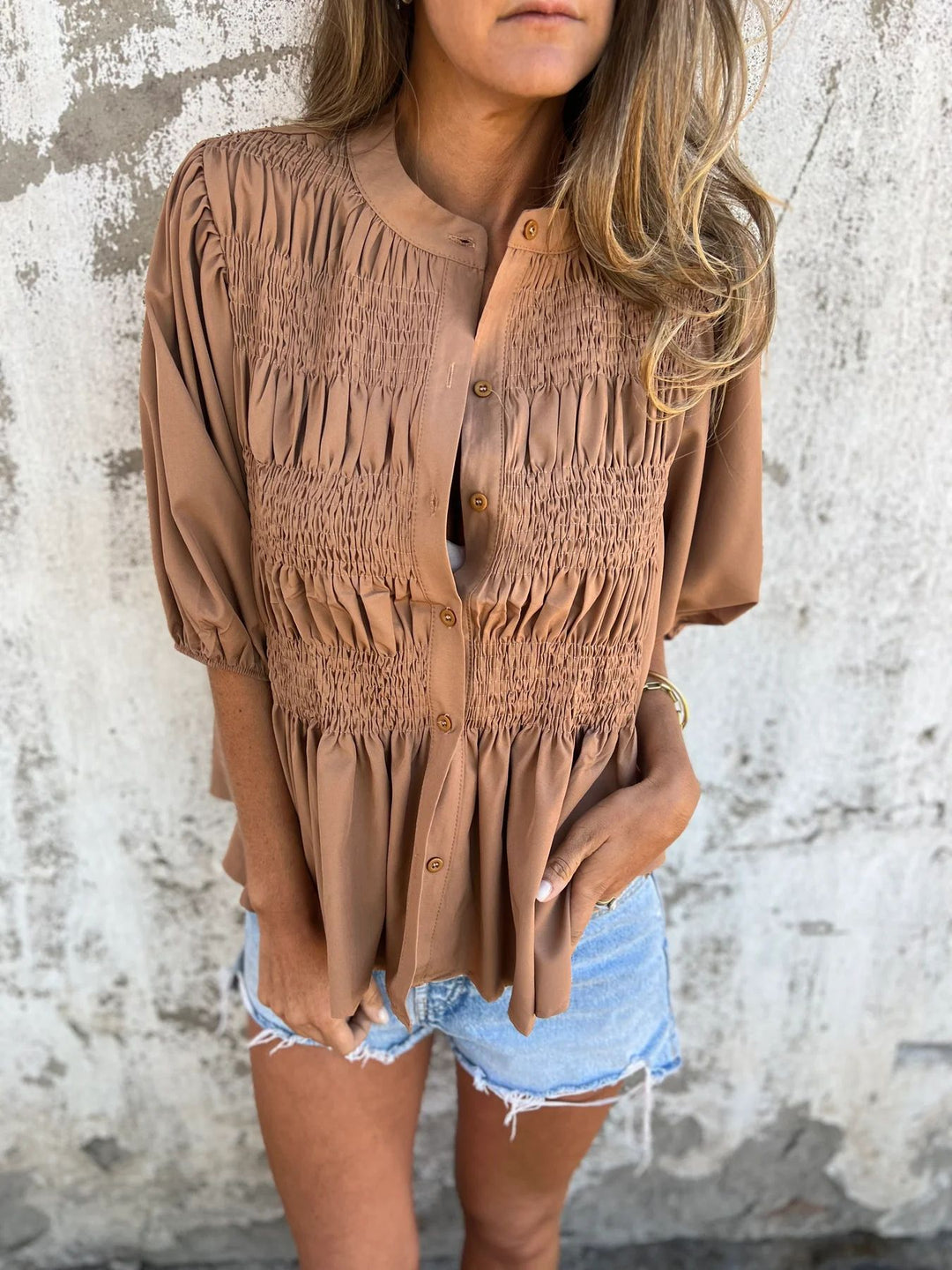 ELIZA™ - Pleated Button-Up Blouse