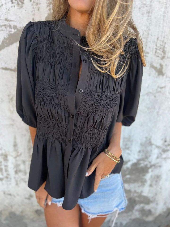 ELIZA™ - Pleated Button-Up Blouse