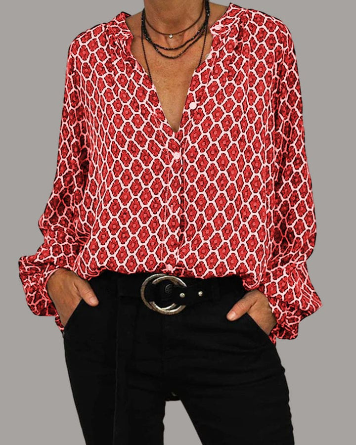 ELVIRA™ - Geometric V-Neck Blouse