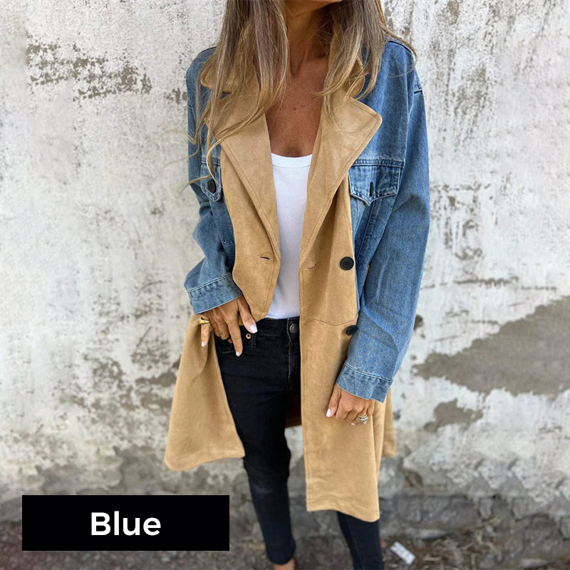 ELORA™ - Two-Tone Denim Trench